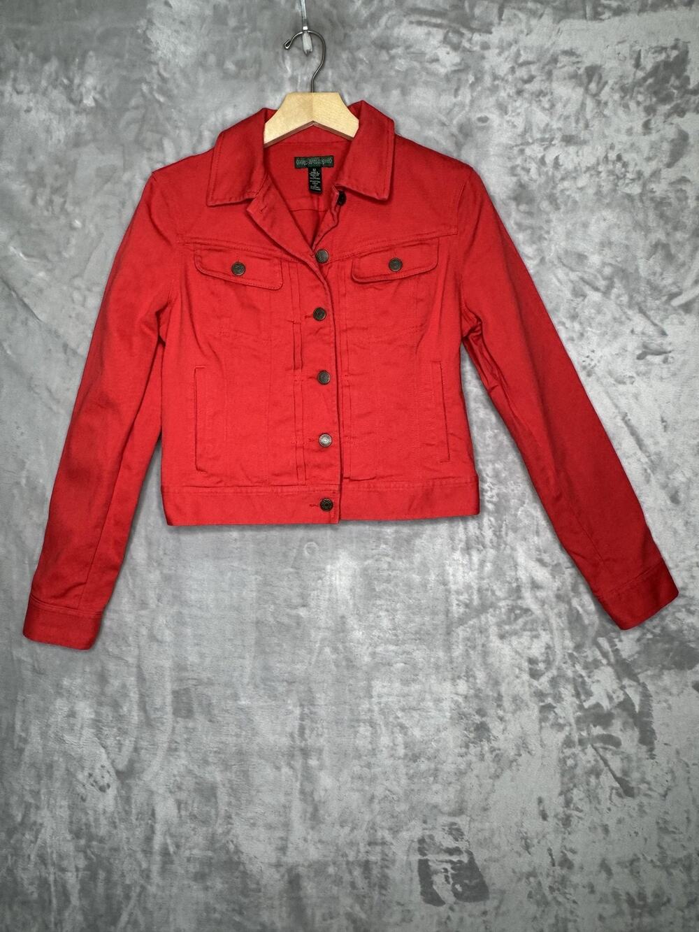 Lauren Jeans Company Ralph Lauren Jacket Womens Medium Red Denim Snap Front